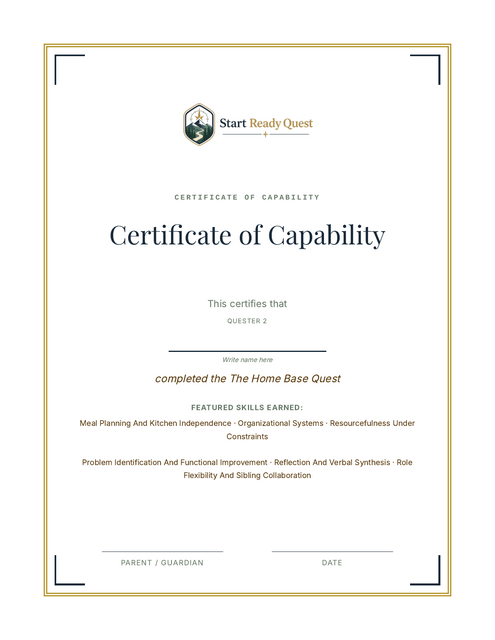 Certificate of Capability sample page